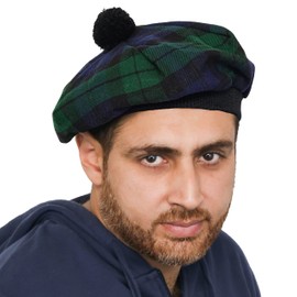 DSS KILTS Scottish Tam O' Shanter Acrylic Tartan Wool Tammy Hat-Kilt Accessory for Men, Black Watch Tartan Tammy Hat, One Size