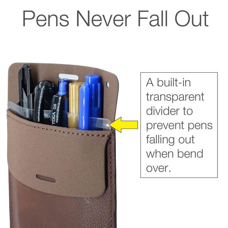 Tintris Pocket Protector, 3 Pack Leather Pen Pencil Holder Pouch