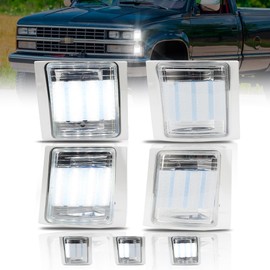 OFFKAT Front LED Side Marker Lights for Chevy C/K C10 Pickup Truck 1500 2500 3500 1994-1998 Silverado Tahoe, Chrome Housing Clear Lens White Sequential Turn Signal Side Corner Lights, 4 PCS