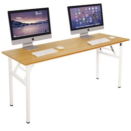 DlandHome Need 62 Inches Large Home Office Computer Desk, No Install Needed, Composite Wood Board, Folding Dining Table/Workstation, 62 Inches Teak and White Legs, 1 Pack