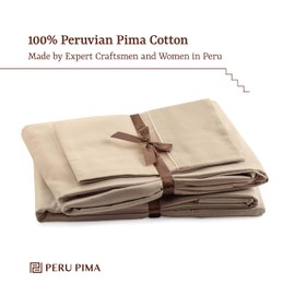 Peru Pima Bed Sheet Set – King Size, 4 Pieces, 100% Peruvian Pima Cotton, Sateen, 600 Thread Count, Cooling, Breathable & Soft, Hotel-Quality Bedding, Latte