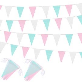 Preboun 164 Feet Pastel Pennant Banner Bunting Pennant Banner Garland 120 Pcs Pastel Triangle Flags on a String for Baby Shower Birthday Graduation Wedding Hanging Decorations(Pink and Blue)