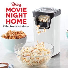 Dash Turbo Pop Popcorn Maker - Theater-Style Popcorn Machine - Comes with Measuring Cup & Butter-Melting Tray - Convenient, Space-Saving Design - 8 Cups, White