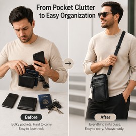 Leather Crossbody Bag for Daily Carry – Compact Multi-Pocket Phone Pouch for Travel, Work & Casual Outings