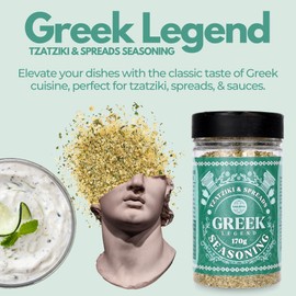 Greek Legend Tzatziki & Spreads Seasoning - Premium Greek Spice Mix - Perfect for Tzatziki, Spreads, and Sauces - Large Jar (170g)