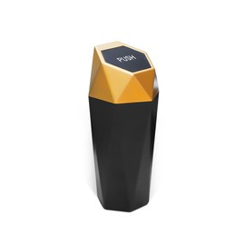 Car Trash Can with Lid, Mini Portable Auto Garbage Can, Small Leakproof Diamond Design Trash Dustbin, Waterproof Vehicle Rubbish Bins for Automotive Car, Home, Office, Kitchen, Bedroom (Gold)