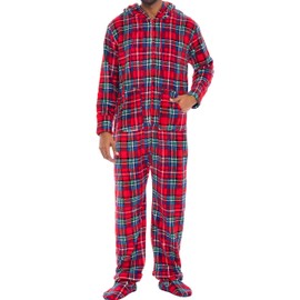 Alexander Del Rossa Adult Onesies for Men, Mens Onesie Pajamas Adults, Fleece Onesie for Men, Hooded Footed Mens Onsie Stewart Tartan Plaid 2XL (A0320Q192X)