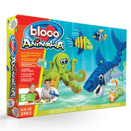 Bloco Toys Marines Creatures | STEM Toy | Shark, Octopus, Piranha, Deep Sea & Tropical Fish | DIY Educational Building Construction Set (235 Pieces)