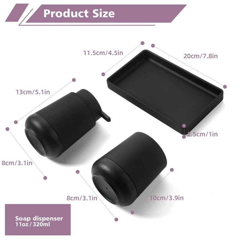 GAHEFY Black Bathroom Countertop Accessories Set - Soap Dispenser and