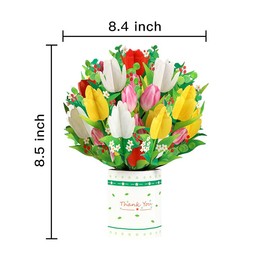 Paper Spiritz Tulips Pop Up Card for Mothers' Day, 3D Flower Bouquet Card For Mom Women,Birthday Card with Message Tag & Envelope