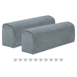 sourcing map 2Pcs Stretch Armrest Covers, Polyester Soft Couch Armchair Cover Non-Slip Chair Arm Rest Slipcovers for Sofa Recliner Twist Pins, Dark Gray