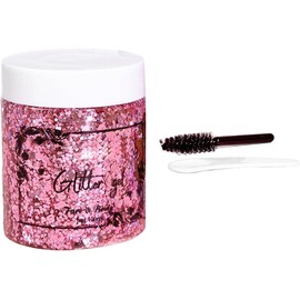 Mingzhe Gel con Purpurina de 100 Ml para Rostro, Cuerpo, Cabello, Gel Brillante con Espátula y Cepillo para Festivales, Escenarios, Fiestas, Maquillaje, Larga Duración, Resistente (Unidad única)