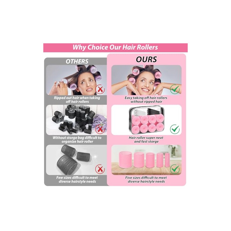 Qinzave 65 PCS Hair Curler Rollers with 5 Sizes Self