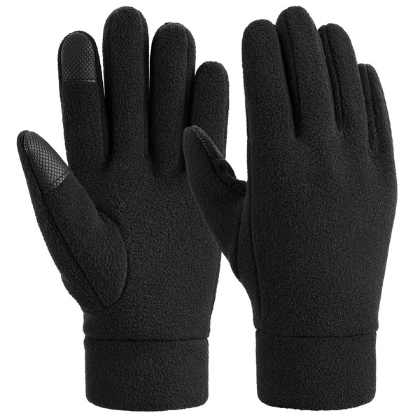 OZERO Mens & Womens Winter Gloves - Touchscreen Polar Fleece Snow Gloves with Elastic Cuff for Running | Drriving | Riding Black/Gray (Black(Touching Fingertips), Medium)