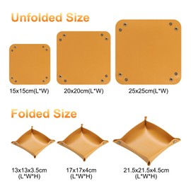 HARFINGTON 3pcs PU Leather Valet Tray Unisex Folding Mini Small Big Catchall Tray Portable Entryway Table Tray Nightstand Bedside Desk Tray for Key Wallet Watch Coin Jewelry Dice, Yellow
