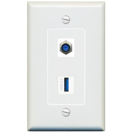 RiteAV 1 Port F81 1 USB-3 Jack Coupler Female-Female Decorative Wall Plate [Gray]
