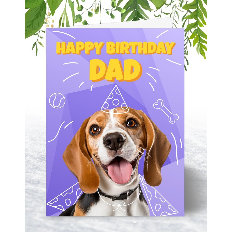 Dad Beagle Birthday Card - Superhero Cute Dog Design -