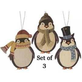 Unbranded PENGUIN ORNAMENTS set of 3 Wooden Winter Decor, Holiday, Christmas Ornaments