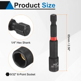 HARFINGTON 2pcs Nut Driver Drill Bit 9/32 Inch SAE Socket 1/4" Hex Shank 2.56" (65mm) Long Magnetic 6-Point Sockets Quick Change CR-V Steel Bolt Setters for Power Drill Drivers