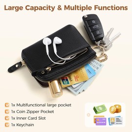 Women's Small Soft Leather Mini Purse Coin Purses for Women Key Bag with Zip Card Slots Wallet, dark green, Classic