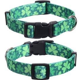 2 Pack St.Patrick's Day Dog Collar Adjustable Four Leaf Clover Medium