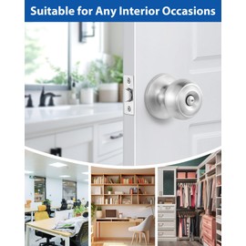 Lanwandeng 10 Pack Interior Door Knobs for Bedroom or Bathroom Keyless, Brushed Nickel Privacy Door Handles, Round Ball Bath/Bed Door Locks