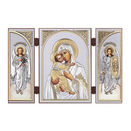 NKlaus - Mother of God of Vladimir - Icon Triptych Christian - Travel Altar Wood 16846