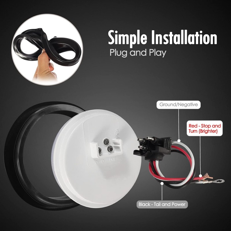 Partsam 4Pcs 4" Inch Round Led Stop Turn Tail Back-up