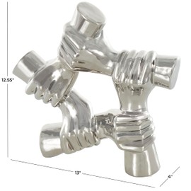 Deco 79 Ceramic Hands Decorative Sculpture Gripping Home Decor Statue, Accent Figurine 13" x 4" x 13", Silver