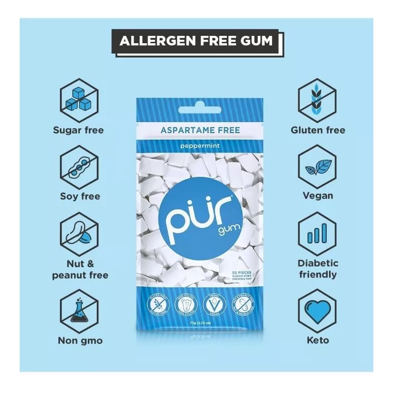 PUR Xylitol Chewing Gum 8 Flavor Variety (55 Pieces, 8