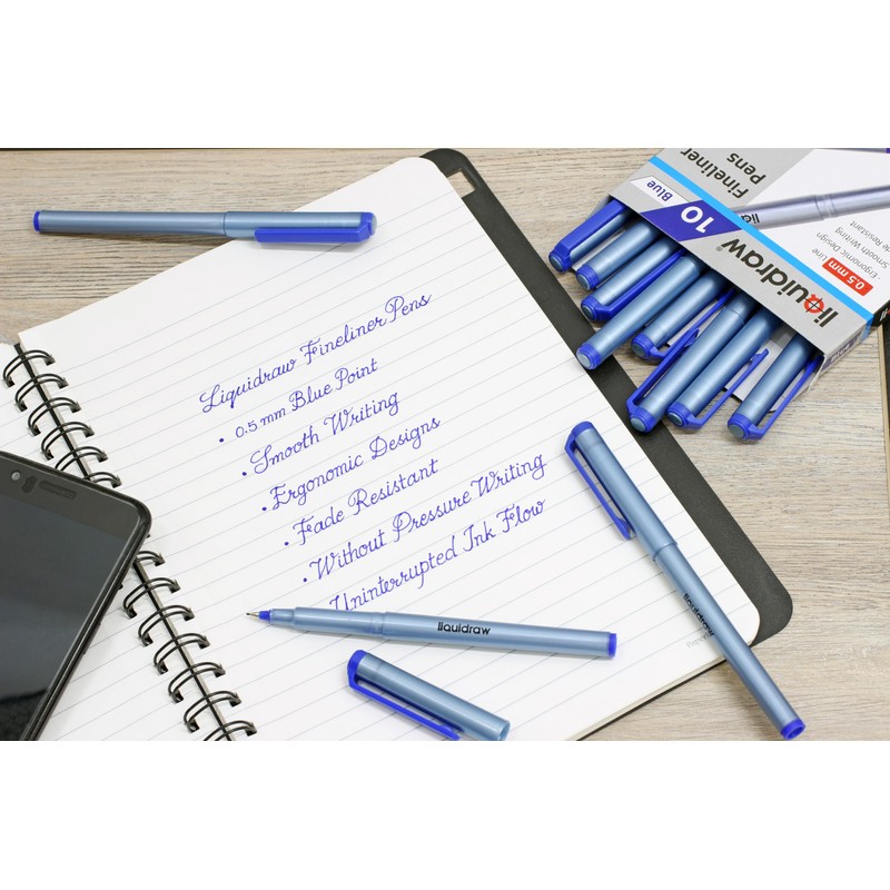 Liquidraw 10 Blue Fineliner Pens Set Fine Point Pens 0.5mm