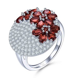 ZhenCai Rings for Women Solid 925 Sterling Silver Setting Natural Gemstone Garnet Birthstone Rhodium Plated Cubic Zirconia Elegant Style Fine Jewelry for Birthday Friendship (Red, US Size 9)