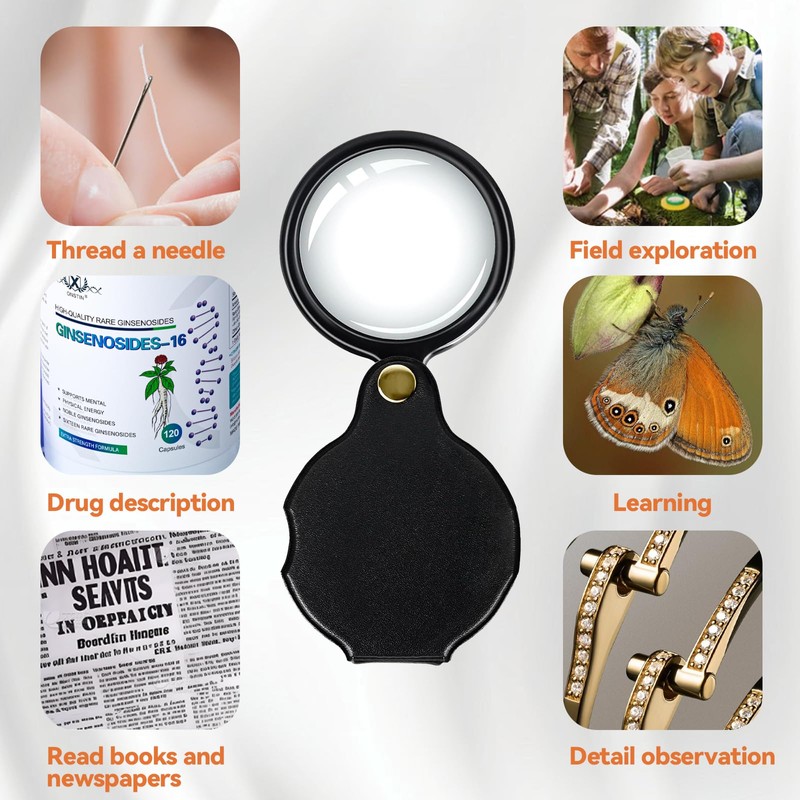 20X Magnifying Glass, Black Pocket Magnifying Glass with Rotating Protective