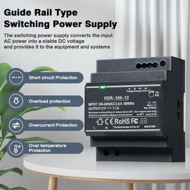 Jadeshay DIN Rail Power Supply, 100W 12VDC 7.1A Switching Power Supply with Overload Protection and Stable DC Output (HDR-100-12)