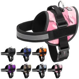 Arnés para perro, chaleco reflectante sin tirones ajustable con asa para caminar, entrenamiento, servicio transpirable, no – arnés para perros pequeños, medianos o grandes, espacio para parches, contorno de 15 a 19 pulgadas, camuflaje rosa