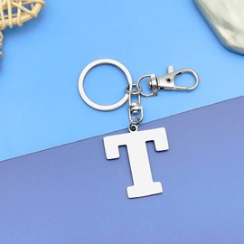 Initial Letter Keychain Letter T Alphabet Keyring for Handbag Wallet Purses Backpack Metal Letter Key Ring for Women Men Stainless Steel Letter Pendant Car Keyring Christmas Birthday Graduation Gifts