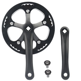 WEEROCK E-Bike/Bicycle Crankset MTB Road Bike Crank Set 46T Charing Alumininum Alloy Single Side Chain Cover and 170mm Arm, Compatible with Single Speed Bicycle and 6/7/8/9 Speeds Bicycles, Black