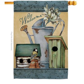 Primitive Welcome Spring Garden House Flag Country Living Farm Western Barn American Rustic Cowboy Rural Ranch Small Decorative Gift Yard Banner Made in USA 28 X 40