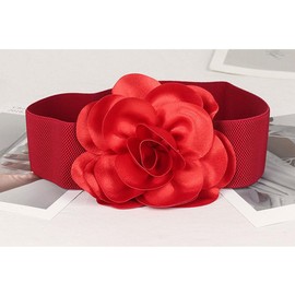 Oyccen Women's Decorative Belt Elastic Wide Waist Belt Flower Stretch Cinch Belt for Dresses, red