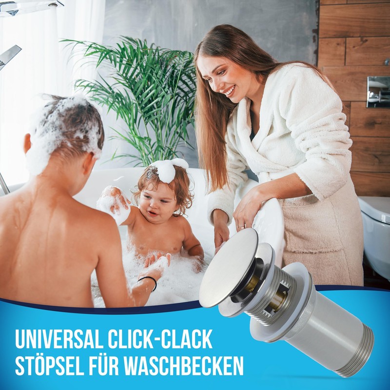Drain Fitting for Sink with and without Overflow, Click-Clack Valve