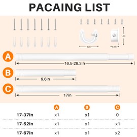SUTINE Closet Rod, Closet Rods for Hanging Clothes, 17 to 52 inch Adjustable Closet Hanging Rod, Heavy Duty Clothes Rod Clothing Bar, Closet Poles for Hanging Clothes for Wardrobes, Shower Curtain