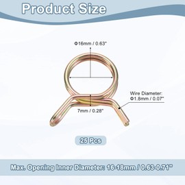 uxcell 25Pcs Double Wire Spring Hose Clamps, 16mm Inner Dia Fit 16-18mm OD Hose Fuel Line Silicone Tube Clips, Color Zinc