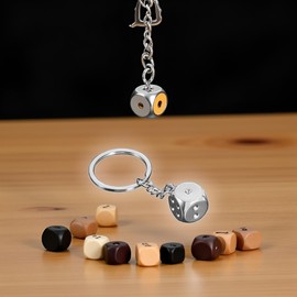 Galepromot Bright Silver Creative Metal Six-sided Dice Car Keychain Alloy Key Ring Pendant Decor Gift,Car Keychain Accessories