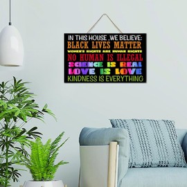 In This House We Believe Wood Sign Inspirational Home Home Decor Wooden Signs Retro Colors Homosexual Lesbian Wooden Plaque for Living Room Offices 6x10 Inch