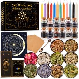 Witchy Advent Calendar 2024 Adult Teens, 25 Day Countdown to Calendar Witchcraft Supplies Crystal Candle Amethyst Altar Witch Gift Wiccan Starter Kit