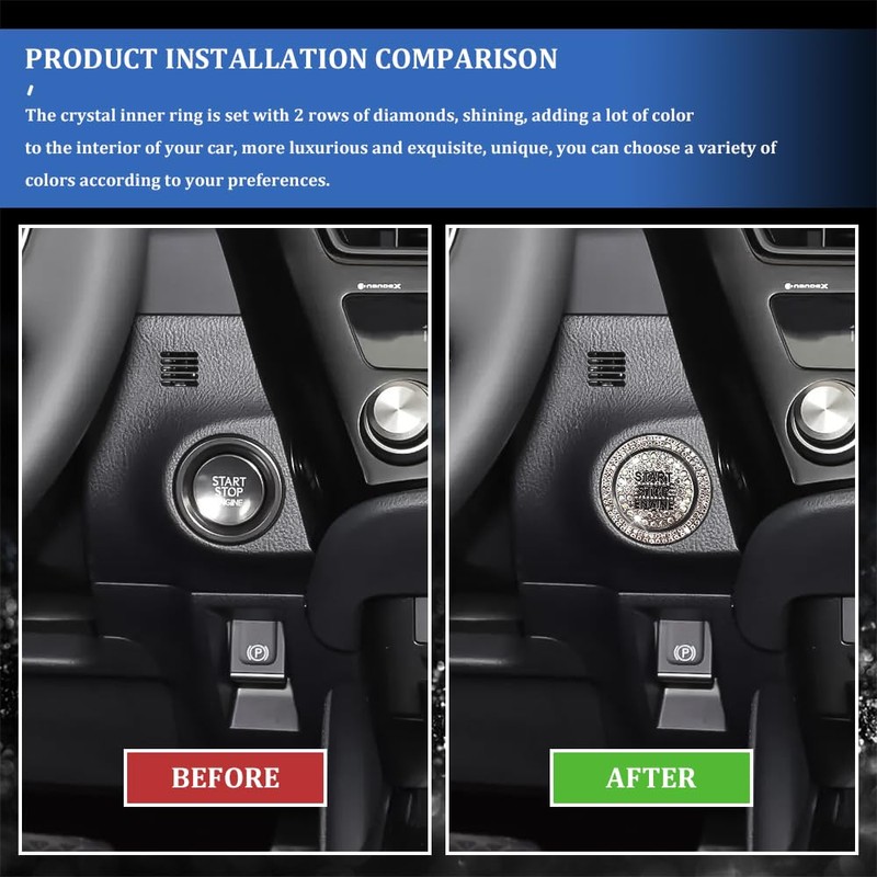 Tecledsn 2PCS Bling Car Push Start Button Sticker, Start Button