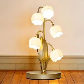WERFOP Flower Table Lamp, Lily of The Valley Lamp for Bedside Accent 3 Color Modes Cottagecore Soft Reading Night Light for Bedroom, Corner, Dorm, Entrance Home Vintage Decor (Gold)