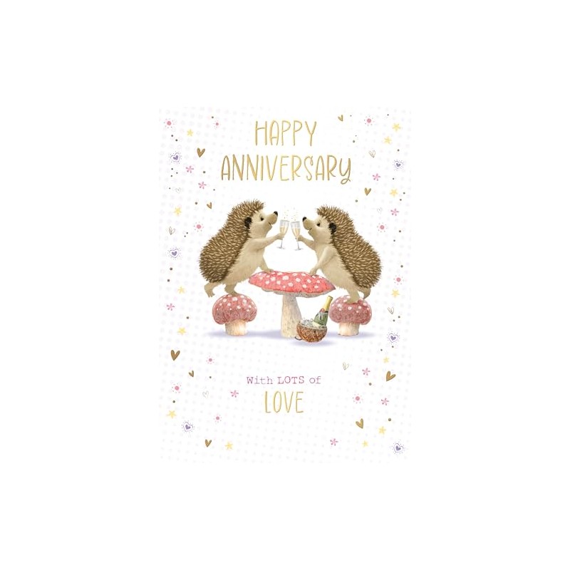 Words 'n' Wishes Large Anniversary Card - Hedgehog Champagne Toast