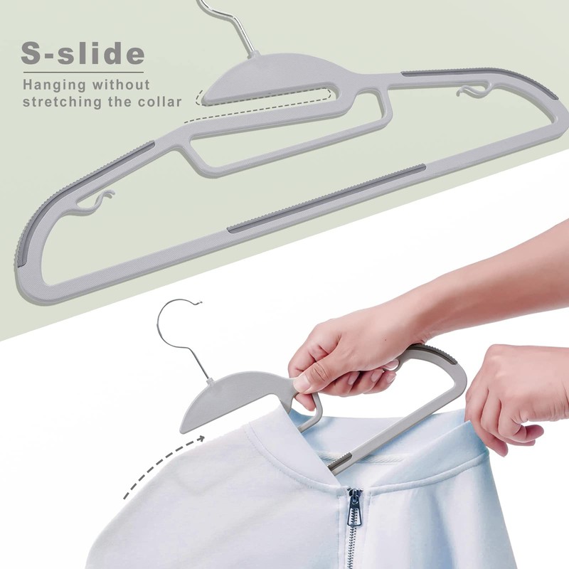 BAGAIL Plastic Hangers 50 Pack with Non-Slip Design,0.2 Inches Thick,