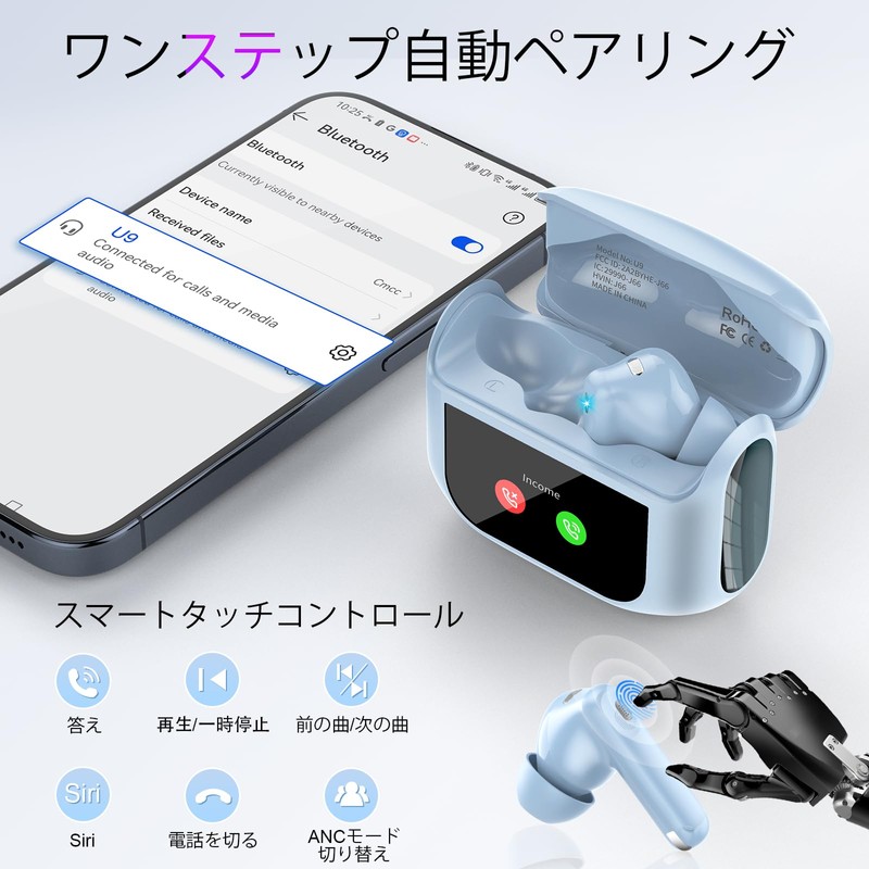 Bluetooth Earphones, Wireless Earphones, 2025 Latest Multi-Function Touch Screen and